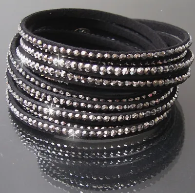 Produktbild von A1431* 2-fach WickelArmband LederLook schwarz Strass klar
