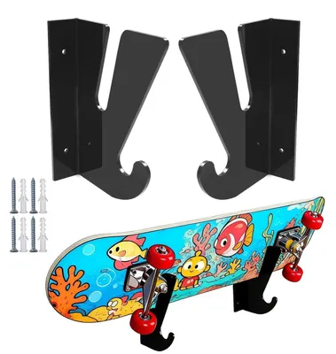 Productafbeelding van Skateboardhouder met haken, 2 stuks, zwart, 17 cm