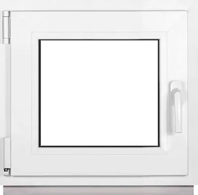 A white framed window with a clear glass pane, shown from the front.