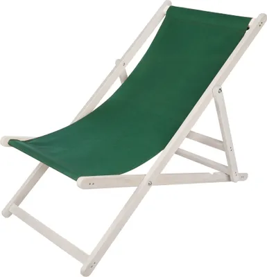 A green sling chair with a wooden frame, shown against a white background.