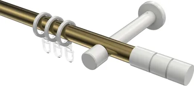 Produktbild von Interdeco Gardinenstange / Vorhangstange Messing Antik / Weiß, Typ Prestige Elanto (Rillenzylinder), 20 mm Ø 1-läufig, 200 cm