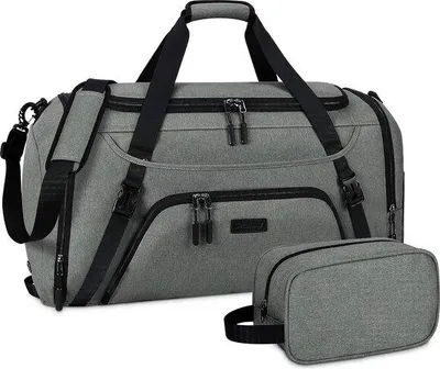 Imagen del producto de Mochila deportiva Unyqoos® de 40 litros – Maleta de viaje de 51 x 24 x 27 cm, fabricada en poliéster resistente al agua y a los desgarros, con forro de nylon, con compartimento para zapatos y compartimento para objetos húmedos, incluye neceser de 24 x 9 x 14 cm, color gris