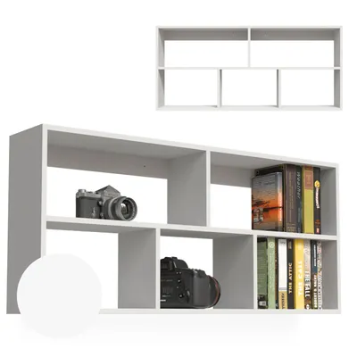 Produktbild von Bücherregal - Wandregal - Hängeregal - Schweberegal - Würfelregal 110x50x20,4 cm Regal schmal - Deko Wohnzimmer - Regal Weiß - Pflanzenregal FTS 7