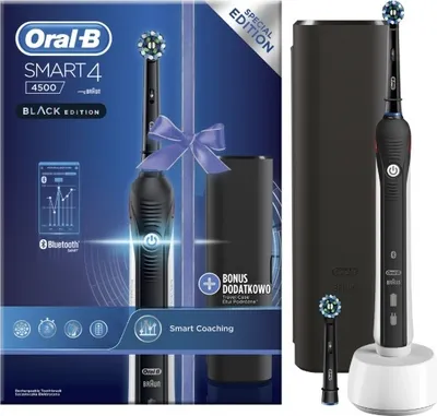 Produktbild von Oral-B SmartSeries Smart 4 4500 Black Edition, Erwachsener, Rotierende-vibrierende Zahnbürste, Tägliche Pflege, Sensibel, Whitening, Schwarz, 2 min, Akku