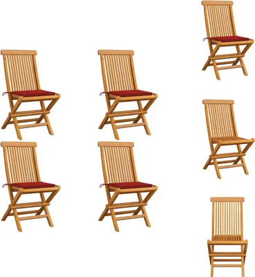 Produktbild von vidaXL Gartenstühle mit Roten Kissen 4 Stk. Teak Massivholz -  Gartenstühle