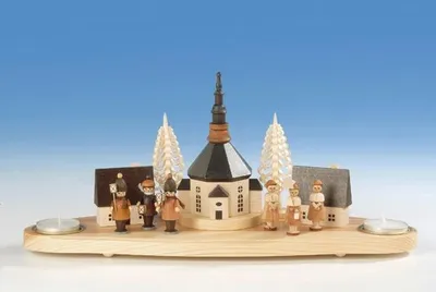 Produktbild von Kerzenständer Dorf mit Kurende und Laternenkinder Teelichter bunt Größe 36cm NEU