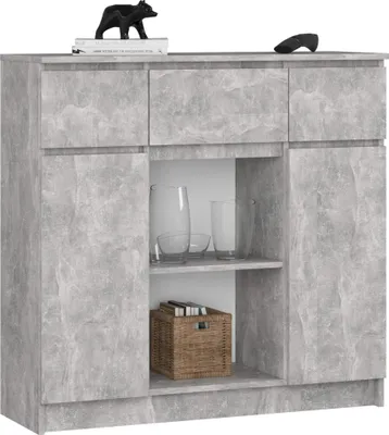 Produktbild von Akord Kommode 2 Türen 3 Schubladen 1 Kleine Tür Beton-Optik 101X35X98 Cm
