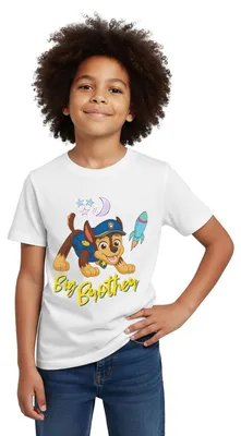 Produktbild von Spreadshirt Paw Patrol Großer Bruder Chase Geschenk Kinder T-Shirt, 110/116 (5-6 Jahre), Weiß