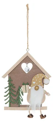 Produktbild von Tannenbaum-Anhänger mit Zwerg und Holzhäuschen, 14 cm