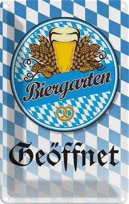 Produktbild von vianmo Blechschild 18x12 cm Biergarten Bier Brezel Bayern Essen Trinken