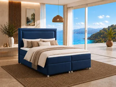 Immagine prodotto di Letto a molle Trinity K-3 160x200 blu | Materasso a molle Bonell H3 | Topper in schiumaPoliuretano7 cm | Letto moderno imbottito | Letto con meccanismo a molle, Immagine generata dall'IA