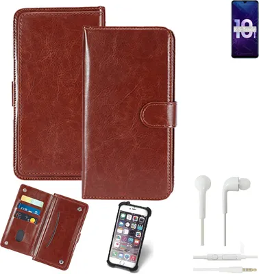 Produktbild von K-S-Trade 360° Hülle kompatibel mit Huawei Honor 10i inkl. Headphones braun Kunstleder Case BookCase WalletCase Kunstlederederhülle Handyhülle,