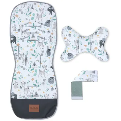 Image de Bellochi universal reversible stroller insert with cushion and belt protectors -Bambi Forest