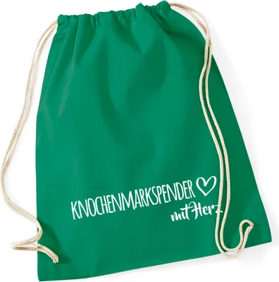 Produktbild von Huuraa Turnbeutel Knochenmarkspender mit Herz 12 Liter Kelly Green Baumwolle Rucksack Geschenkidee