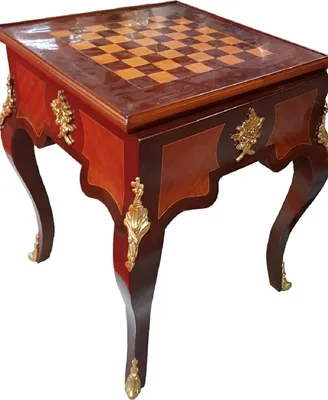 Produktbild von Casa Padrino Art Deco Massivholz Schachtisch Braun / Dunkelbraun / Beige / Messing 60 x 60 x H. 71 cm - Handgefertigter Spieltisch - Beistelltisch - Antik Stil Barock Möbel