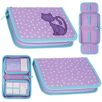 Produktbild von Kätzchen lila Federmäppchen mit zwei Klappen ohne Inhalt für Mädchen, faltbares Schulmäppchen