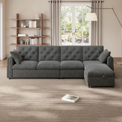Imagen del producto de Sofá de esquina en forma de L - Gris aterciopelado - 281 cm de ancho - 132 cm de profundidad - Para adultos
