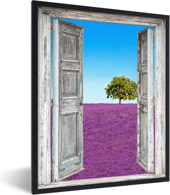 Produktbild von MuchoWow® Gerahmtes Poster Blumen - Lavendel - Ansicht 60x80 cm - Poster mit Schwarzem Bilderrahmen Wandposter Rahmen Foto Bilder - Premium - Wanddeko Wohnzimmer