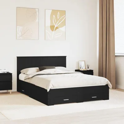 Image de Maison Exclusive - Cadre de lit avec tiroirs Noir 140 x 190 cm Panneau de bois