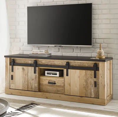 Produktbild von TV-Lowboard "Stove" in Used Wood anthrazit TV Unterschrank 162 cm mit Komforthöhe und Soft-Close