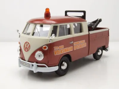 Produktbild von Motormax 79585 VW T1 Bus DoKa Pritsche braun weiß Abschlepper Volkswagen Specialists 1:24