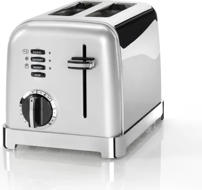 A silver toaster on a white background.