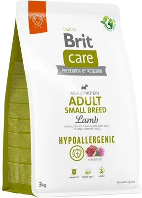 A bag of Brit Care dog food.