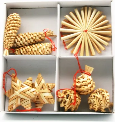 Produktbild von 100 Stück  Weihnachtsanhänger Stroh Sterne Tannenzapfen Strohsterne Christbaumschmuck