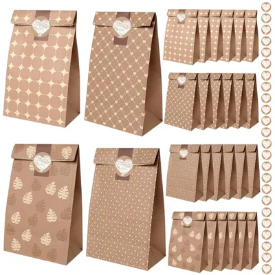 Zdjęcie produktu dla Torebki prezentowe - Papier pakowy - 24 sztuki - 24 x 13 x 8 cm - Z naklejkami