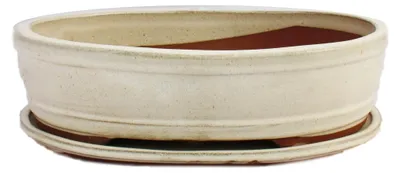 Produktbild von Bonsai-Schale mit Untersetzer Gr. 5 – hellbeige – oval – Modell O7 – Durchmesser 31 cm – Breite 24 cm – Höhe 7,5 cm