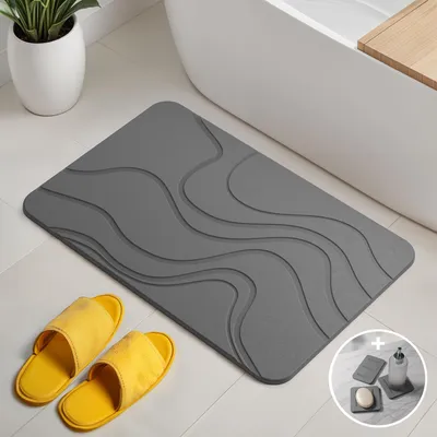 Obrázek produktu pro Antibakteriální rychleschnoucí rohož do koupelny z diatomitu, 60x39 cm, tmavě šedá