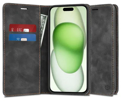 Produktbild von Techsuit Confy Book Wallet Klapphülle für Apple iPhone 15 Plus - Schwarz
