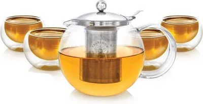 Produktbild von Hitzebeständiger Teekessel (1200 ml) mit Edelstahlfilter und 4 Isoliergläsern