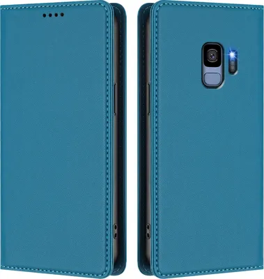 Produktbild von Handyhülle für Samsung Galaxy S9, Kunstleder Klapphülle Stoßfeste Magnetische Hülle mit Ständer Blau