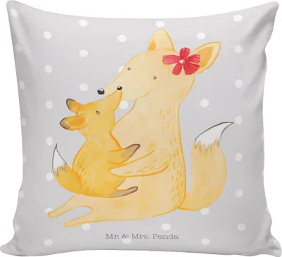 Produktbild von Mr. & Mrs. Panda Kissen 40x40 Fuchs Mama - Grau Pastell - Geschenk, für sofa, Schoß, Kuschel, Tochter, kuschelkissen, Sofakissen, Opa, Mutter, Dekokissen