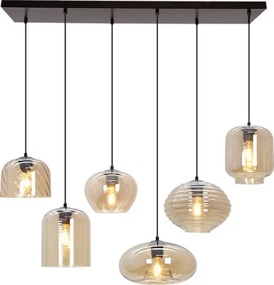 Produktbild von Olucia - CAIA - Pendelleuchte - Bernstein / Schwarz - 6 Lampen