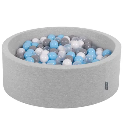 Obrázek produktu pro KiddyMoon kuličkový bazén 90x30cm/200 míčků ? 7cm kuličkový bazének s barevnými míčky pro miminka děti kulatý, světle šedý:šedý/bílý/průhledný/babyblue