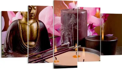 Produktbild von Bild auf Leinwand - Leinwandbild - Buddha Kerzen Religion - 160x85cm - Wand Bild - Wanddeko - Leinwanddruck - Bilder - Kunstdruck - Wanddekoration - Leinwand bilder - Wandkunst - EA160x85-2631