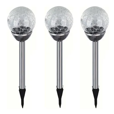 Produktbild von 3x Edelstahl LED Solar Gartenleuchte Kugel mit Crackle-Licht Solarlampe Solarleuchte Deko Garten Leuchte Weiß Lampe