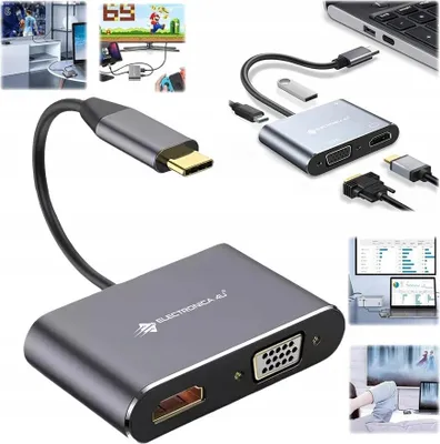 Immagine prodotto di Docking station hub splitter 4 in 1 USB A USB-C VGA HDMI 87 W 4K 30 Hz