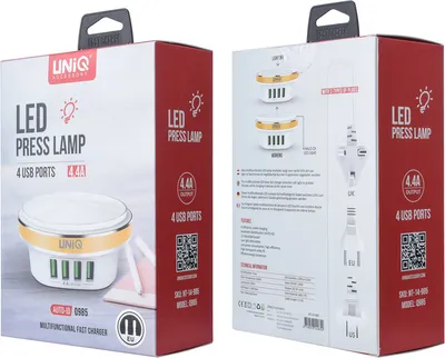 Immagine prodotto di UNIQ Accessorio Whiteh Led Press Lamp USB 4 porte 4.4A Ricarica rapida - Bianco