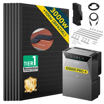 Produktbild von ALLDREI Balkonkraftwerke mit Speicher Anker Solix Solarbank 4 E5000 Pro & BP5000x1,Komplettset mit 6x500W Bifazialer Solarpanel & Smart Meter Gen 2