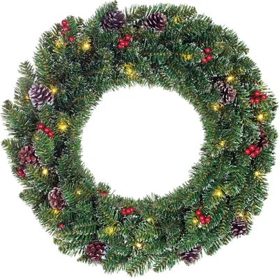 Produktbild von Black Box Trees Creston Weihnachtskranz mit LED-Beleuchtung - Ø60 cm - Grün