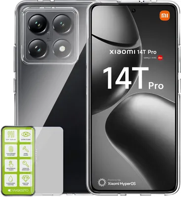A product shot of a phone case and screen protector for a Xiaomi 14T Pro.