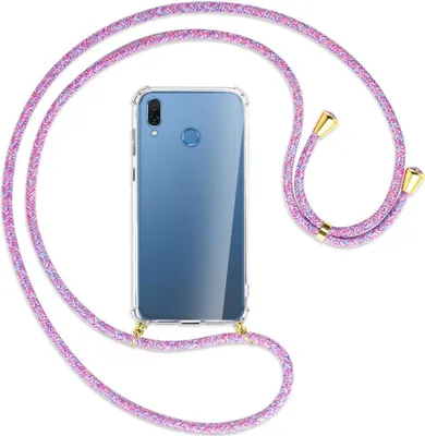 Produktbild von Handykette Backcover-Schutzhülle mit Band (Metall goldfarben) für Honor Play - lila/rosa/blau