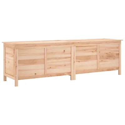 A long, light-colored wooden chest with four doors against a white background.