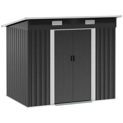 Produktbild von Gerätehaus Metall 2,3 m² 207 x 130 x 182 cm Geräteschuppen mit Pultdach Fenster Bodenrahmen Schwarz