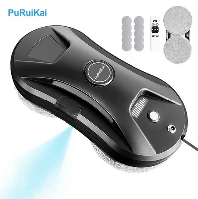 Image de Robot lave-vitres PuRuiKai J-HCR-11 Noir – Robot lave-vitres intelligent avec navigation par IA et pulvérisation automatique d'eau