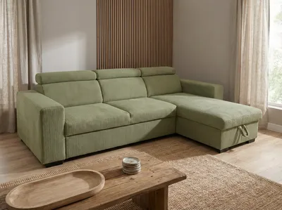 Obrázek produktu pro Moderní rohová pohovka s rozkládací funkcí Nicole v zelené barvě – pohodlí, design a funkčnost