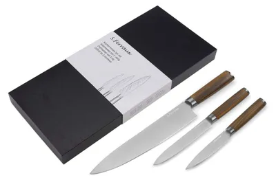 3-teiliges Kochmesserset, 20 cm, Edelstahl, Holzgriff, geschmiedet